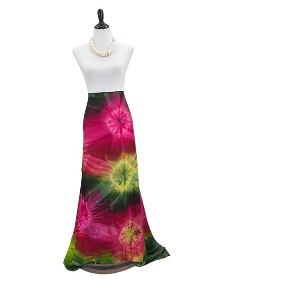 Pink Green Yellow Tye Dye MAXI SARONG Kīkepa Pareo Beach Wrap Skirt - Picture 3 of 4